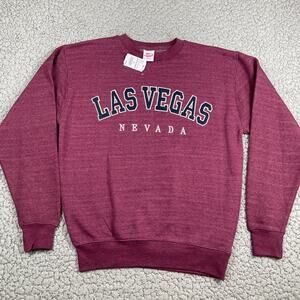 LAS Vegas Nevada Spellout Sweater Size Medium Heather Maroon Long Sleeve